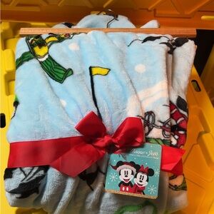 Disney Light Blue Fleece Blanket with Mickey and Minnie